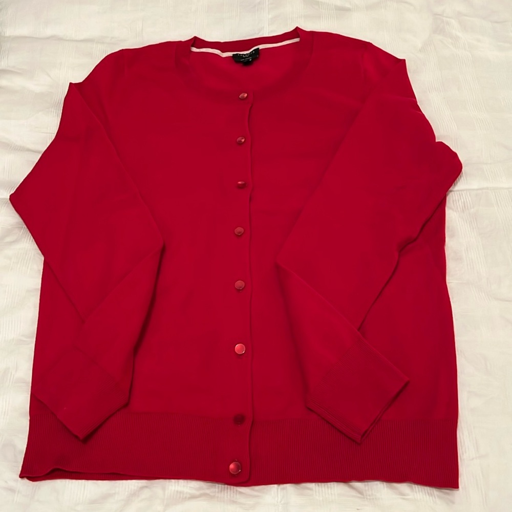Talbots Petites Red Cardigan Sweater size Medium petite Pima Cotton NWOT